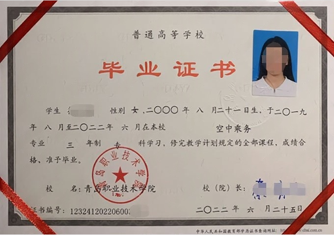 海港青岛职业技术学院毕业证样本图片